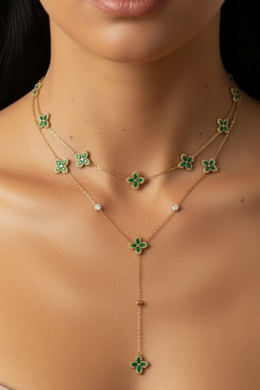Collier lola fleurs strass vert