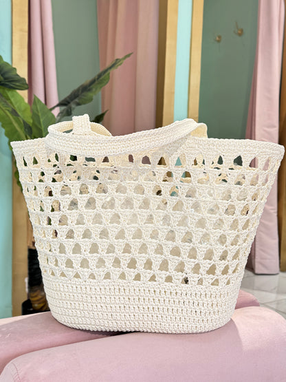 Cabas panier rigide ajouré - crème