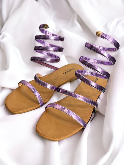 Sandales plates serpentins violettes