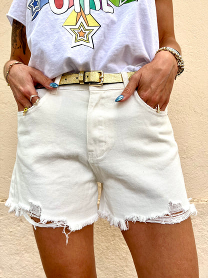 Short en jean blanc cassé