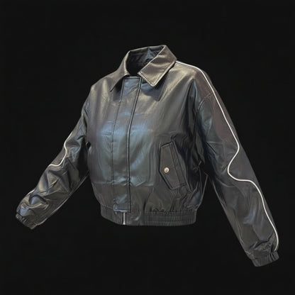 Bombers noir en simili bande blanche