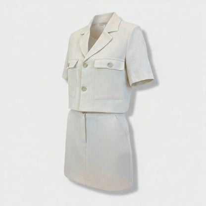 Ensemble veste & jupe texturé beige
