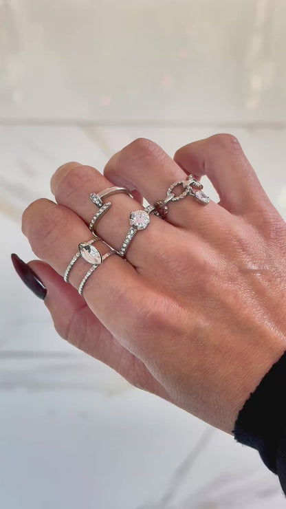 Bague chaîne en acier inoxydable avec pendentif zircon - or ou argent