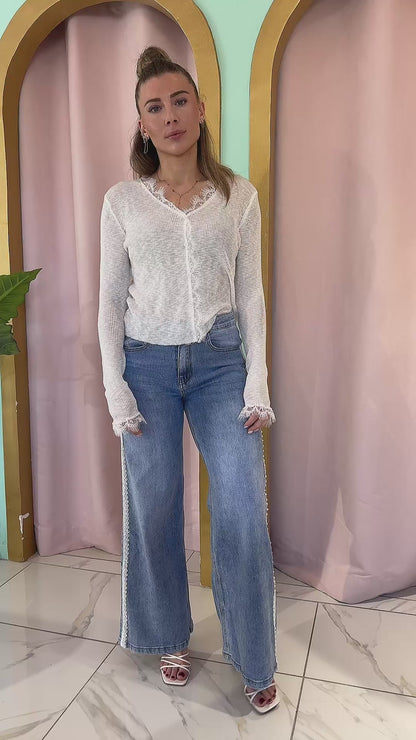 Top Boutonné Dentelle – blanc