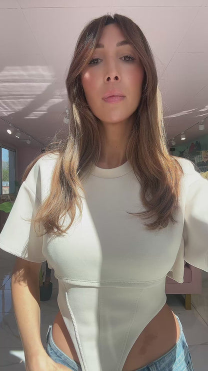 Top court effet corset beige