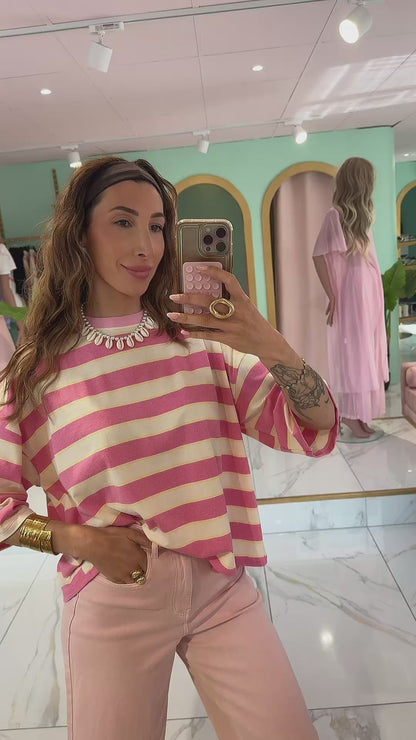Bermuda baggy en jean stretch rose poudré