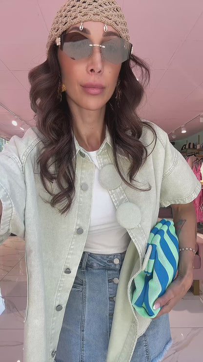 Veste en jean manches courtes oversize -mint