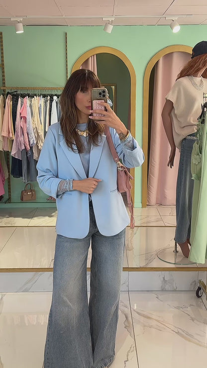 Veste Tailleur Stretch – Streetwear chic - bleu ciel
