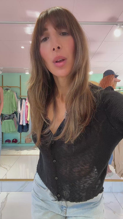 Top Boutonné Dentelle – noir