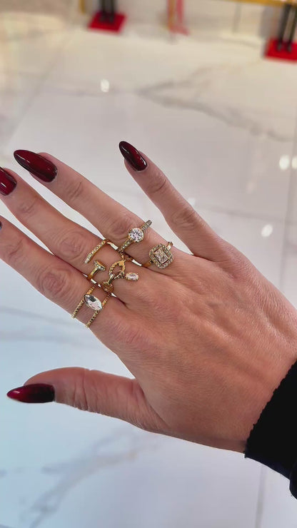 Bague chaîne en acier inoxydable avec pendentif zircon - or ou argent