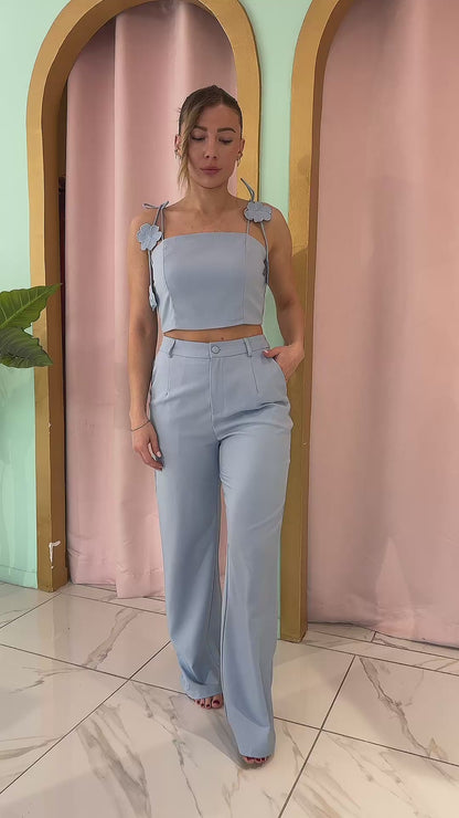 Ensemble top & pantalon flora - Bleu