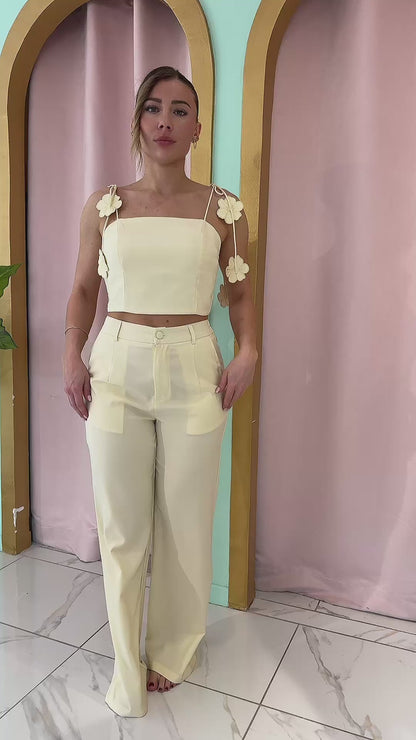 Ensemble top & pantalon flora - Jaune