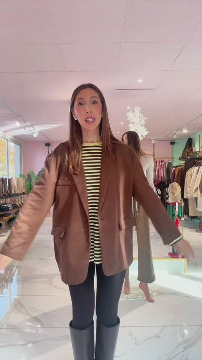 T-shirt manches longues à rayures coloris chocolat & jaune beurre