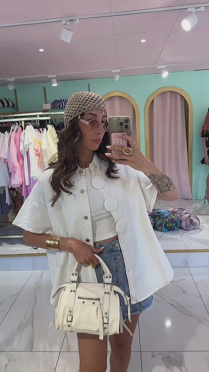 Veste en jean manches courtes oversize -blanc crème